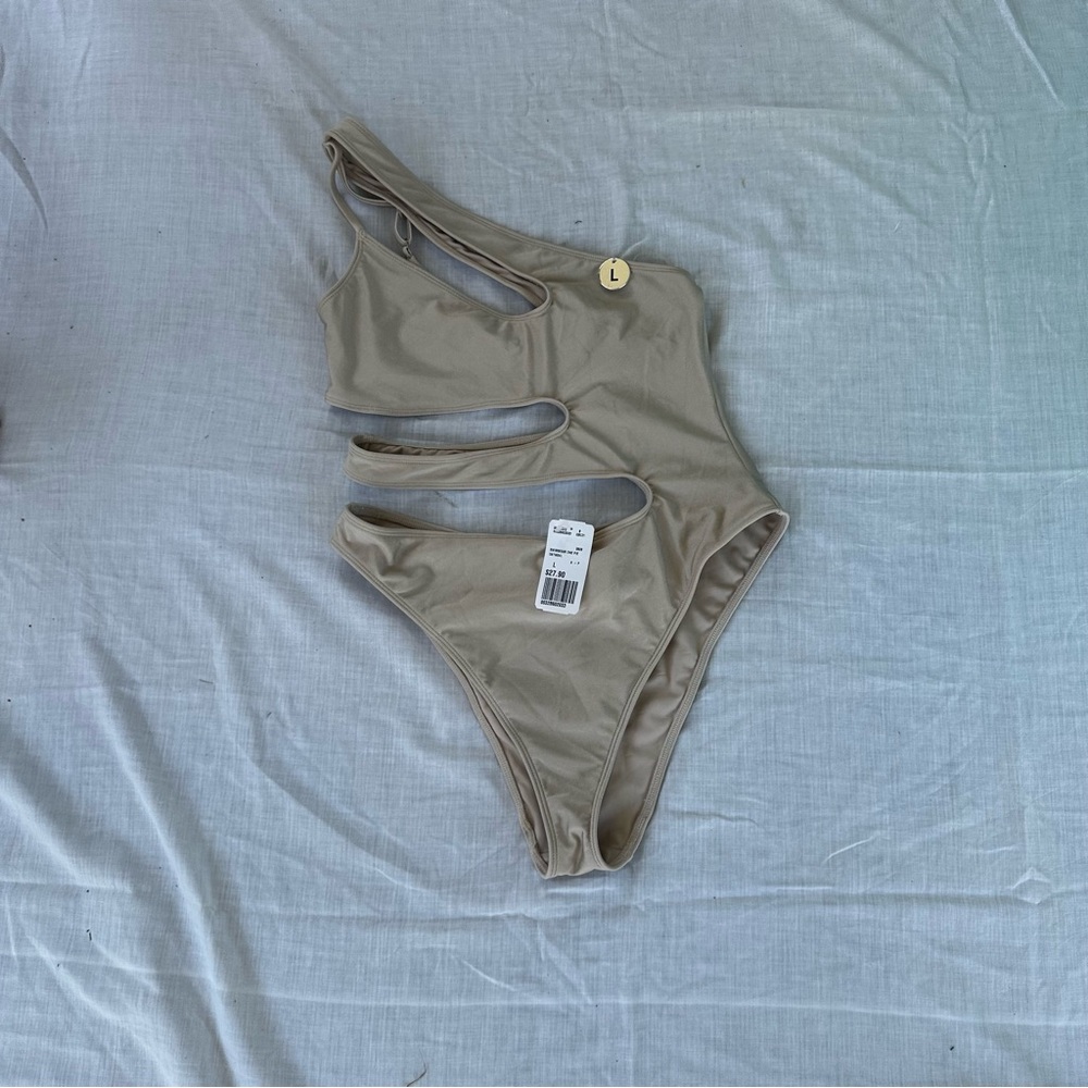 Beige One Piece Bathing. Size Large.